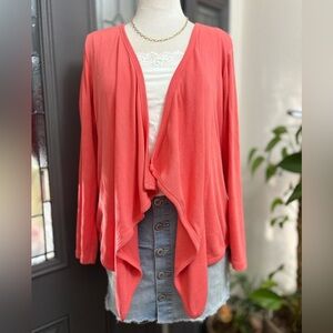 Talbots Coral Cotton Open Front Cascading Flyaway Cardigan Sweater | Size M